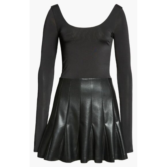 Alice + Olivia Chara Long Sleeve Minidress Faux Leather Black Size 2 $395 [jb] - Picture 2 of 10